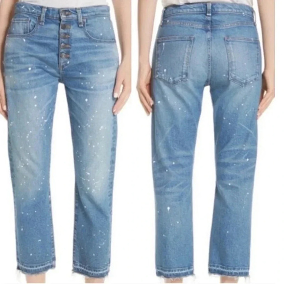 Veronica Beard 25x25 Ines Straight Leg Girlfriend Crop Jeans w/ Paint Splatter - Picture 1 of 11